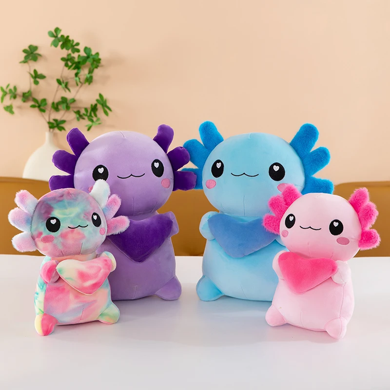 Nuevo juguete de peluche Axolotl de cuatro colores transfronterizo, dinosaurio Hexagonal transfronterizo, pareja de juguetes Axolotl suave