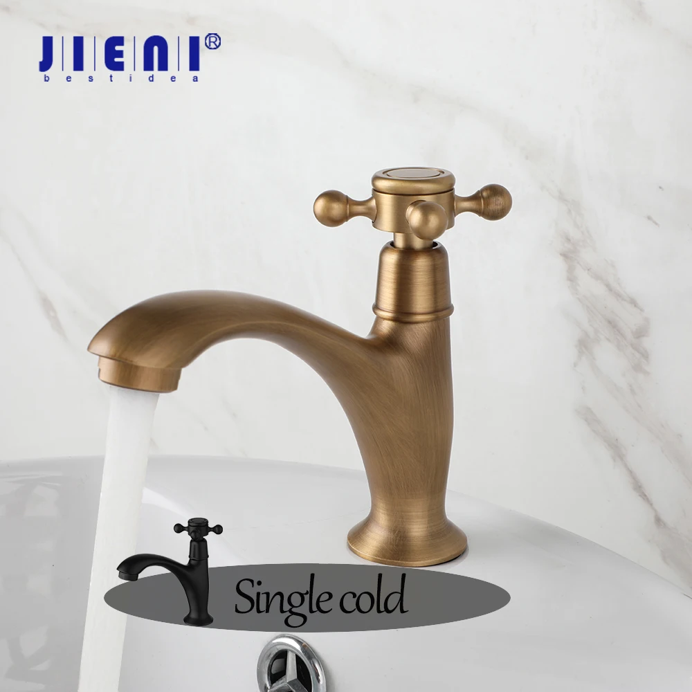

JIENI антикварный смеситель для раковины в ванной комнате с крестообразной ручкой, одинарный смеситель для умывальника с холодной водой, уличные антифризные смесители