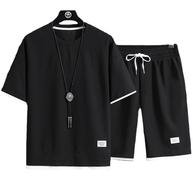 

2025 Summer Men's Two Piece Set Linen Fabric Casual T-Shirt and Shorts Set Mens Sports Suit Fashion Short Sleeve Tracksuit