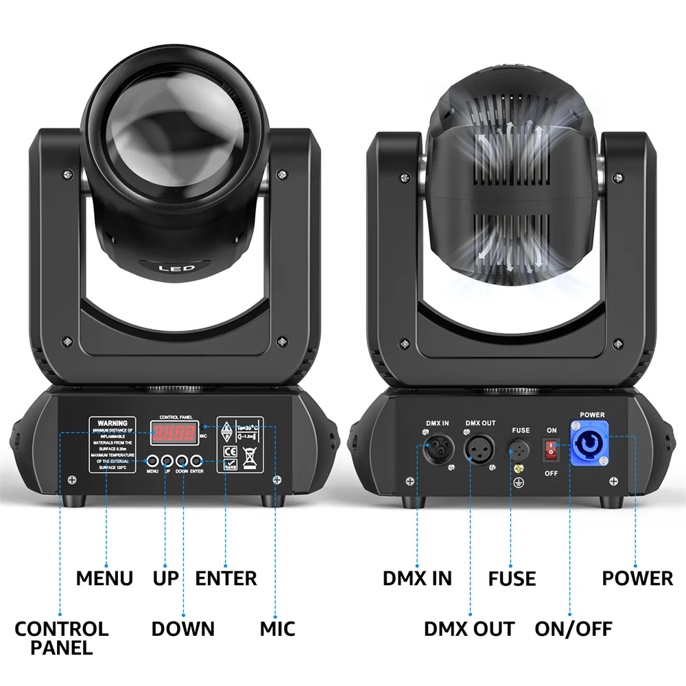 150W Beam Moving Head Light Stage Light International Standard DMX512 12CH for DJ Concert Party Weddings Nightclub Dance Hall