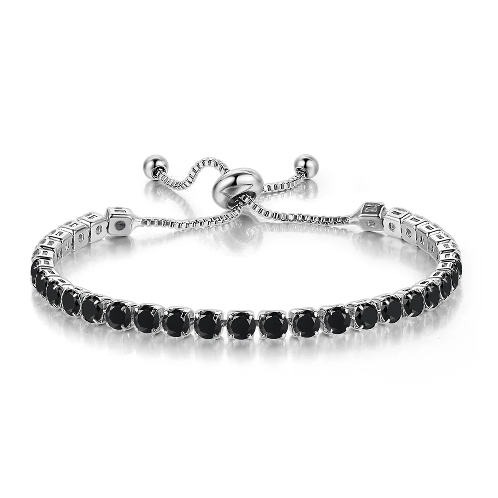 Unusual Black Crystal Tennis Bracelet for Men Steampunk Adjustable Zircon Women\'s Bangle Chain on The Hand Hiphop Hippie Jewelry