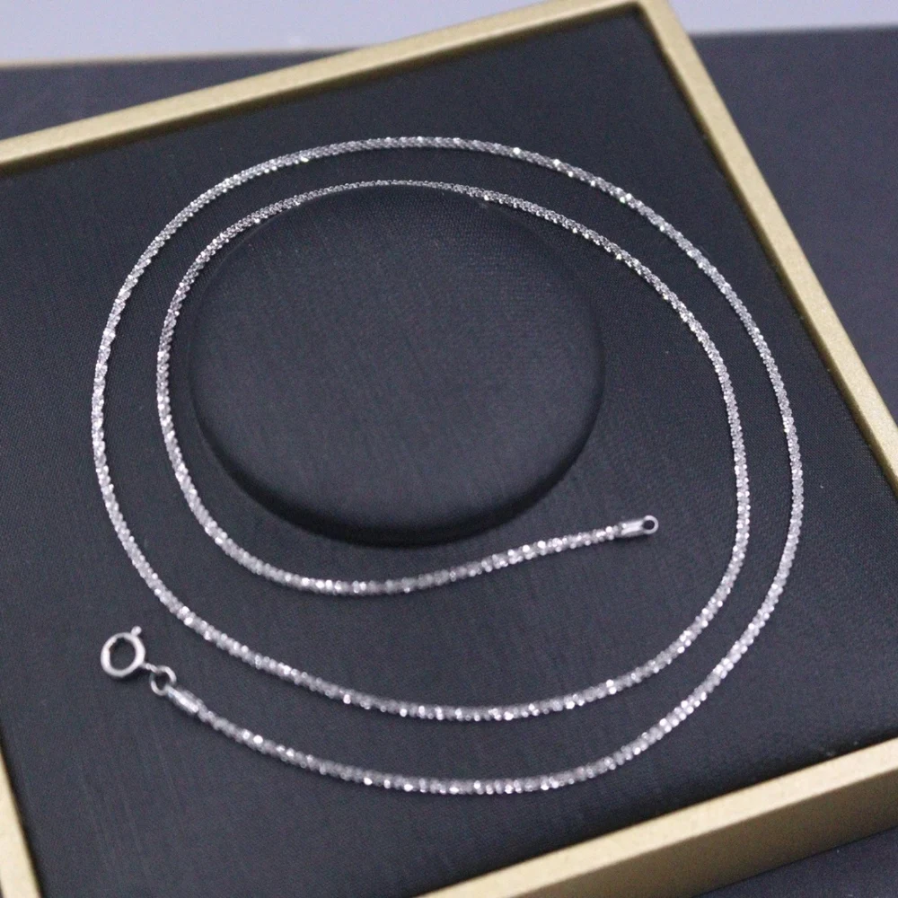 

Real Pure 18K White Gold Chain Women Lucky 1mm Carved Diamond-Cut Necklace 1.8-2g /45cm