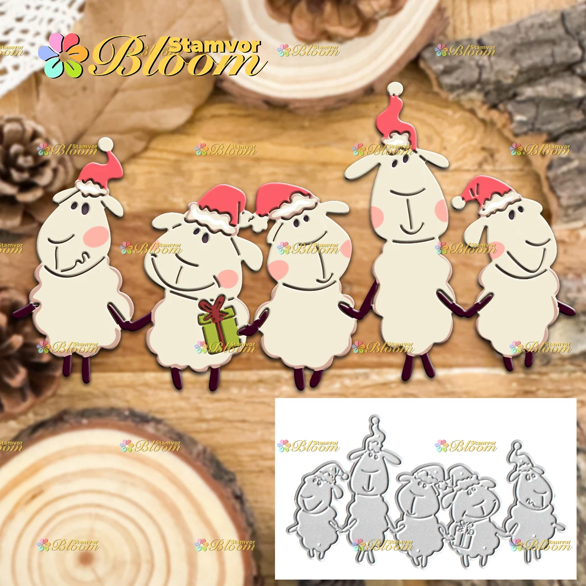Original Lovely Christmas lambs Holding Hands with Gift Metal Cutting Dies Reusable Die Cuts For Scrapbook Card Making DIY