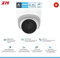 XM H.265 3MP 2K cámara IP PoE cámara de seguridad domo interior Audio bidireccional AI alarma de detección de movimiento inteligente P2P soporte Micro SD
