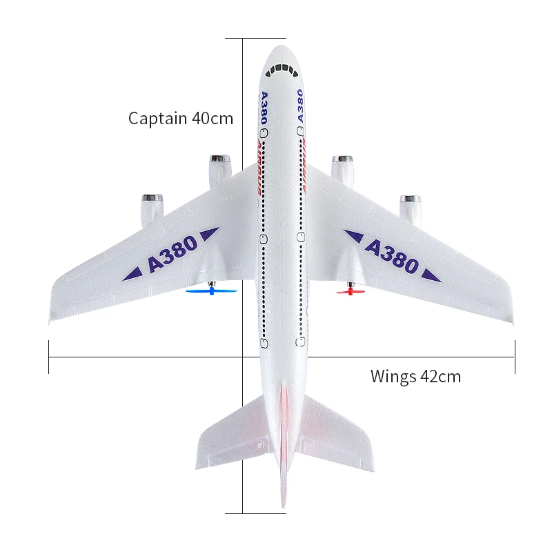 Avión de control remoto DWI 2,4G EPP espuma juguete de control remoto A380 modelo de avión de pasajeros drone regalo para niños