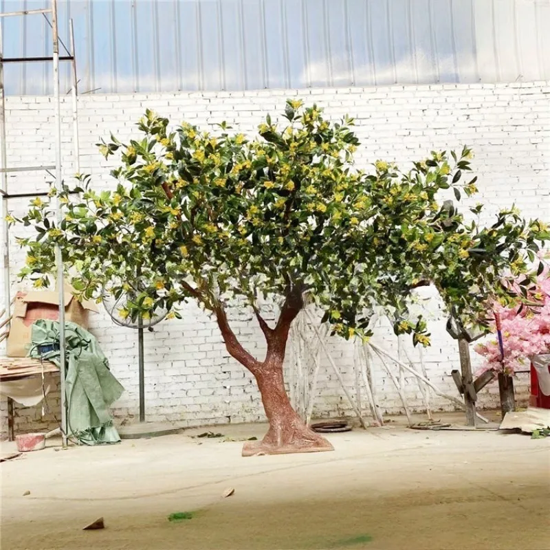 Shopping plaza outdoor greening landscape flower tree simulation flower tree, large fiberglass resin artificial osmanthus tree