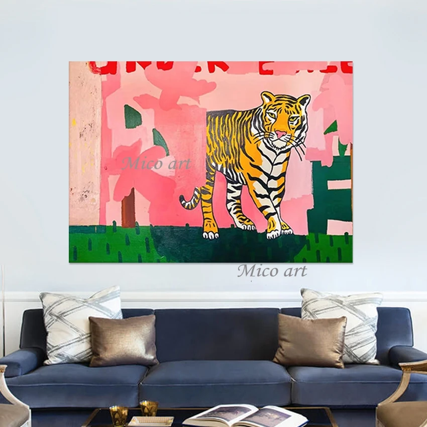 

Тигр абстрактные картины маслом безрамные акриловые животные художественная картина современный льняной холст настенный мультяшный стиль ручной рисунок произведения искусства