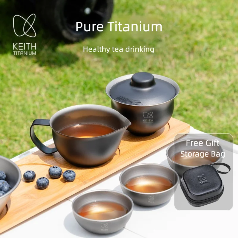 

Keith Pure Titanium Gongfu Tea Set - Ultralight Portable Anodized Black Teaware, Creative Meteorite Design, 5-Piece Camping Tea
