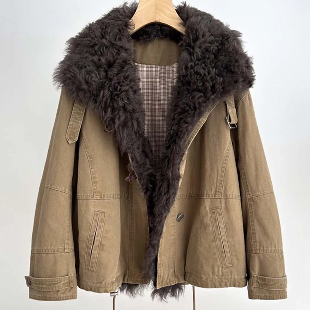 

2025 New Winter Goose Down Jacket Outwear Women's Luxury Female Parka Jacket Natural Real Merino Sheep Lamb Fur Collar Coats
