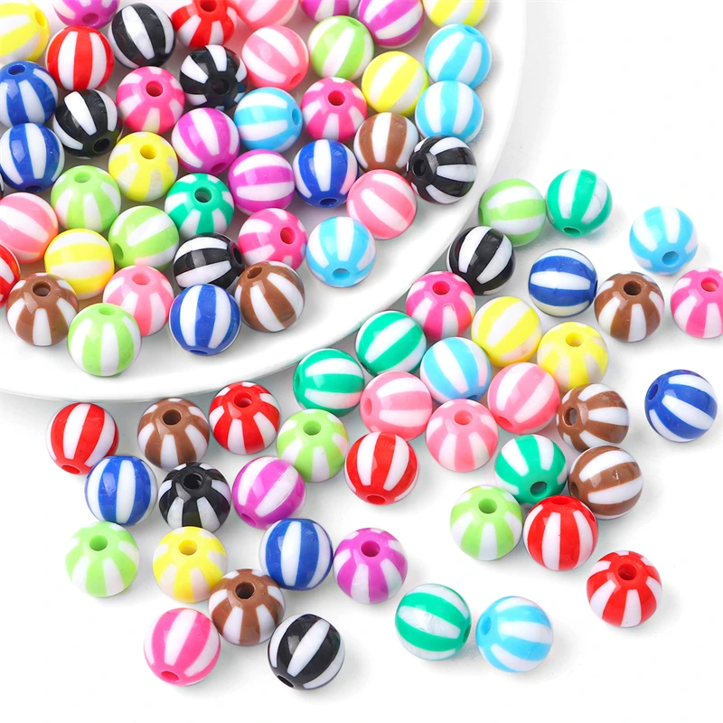 10Pcs 12mm Mix Color Round Acrylic Stripe Spacer Beads for Jewelry Making Children Handcraft Department DIY Accessories