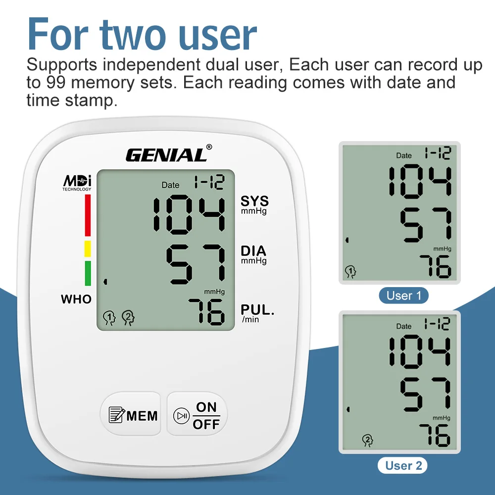 Blood Pressure Monitor Upper Arm Large LED Backlit Screen 1000 Sets Memory Automatic Digital BP Machine Adjustable BP Cuff