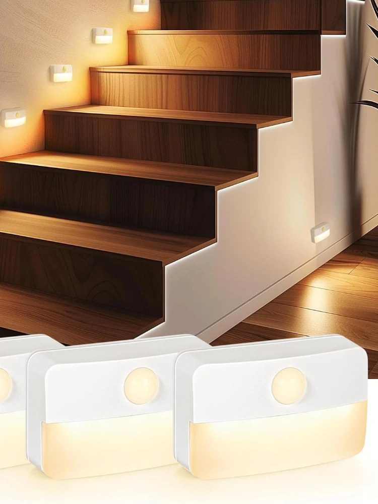 Veilleuse LED avec capteur de mouvement, lampe de placard sans fil, veilleuse de chevet, alimentation par batterie, pour chambre à coucher, placard, escaliers