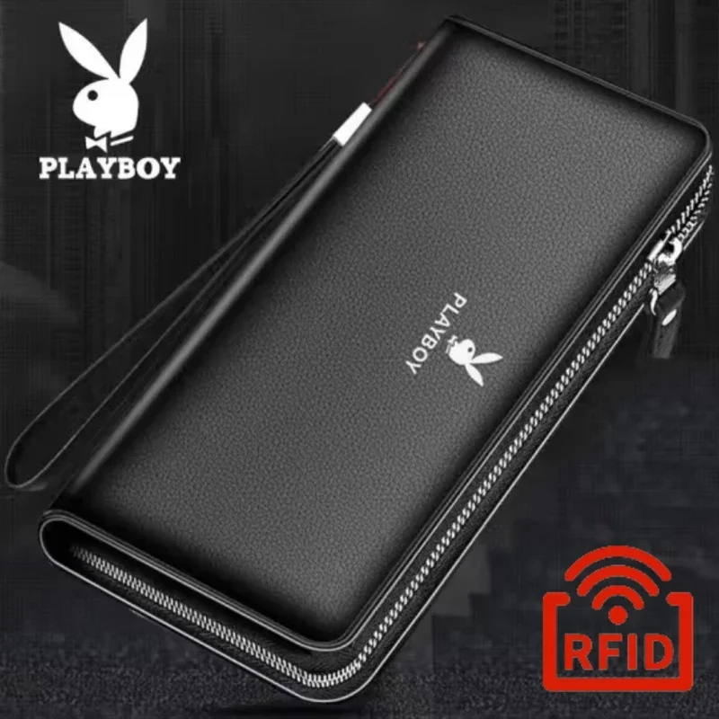 PLAYBOY RFID Protected Wallet Men's Long Wallet Hand-held Bag with Multiple Card Slots and Large Capacity Mobile Phone Bag