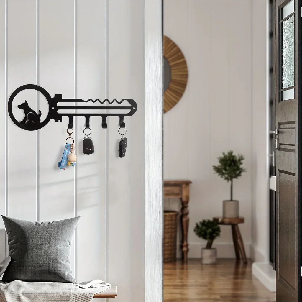 

Hello Young Key Shaped Wall Rack Wall Mounted Holder Rack with 4 Hanging Hooks Household Towel Coat Rack Key Holder Wall