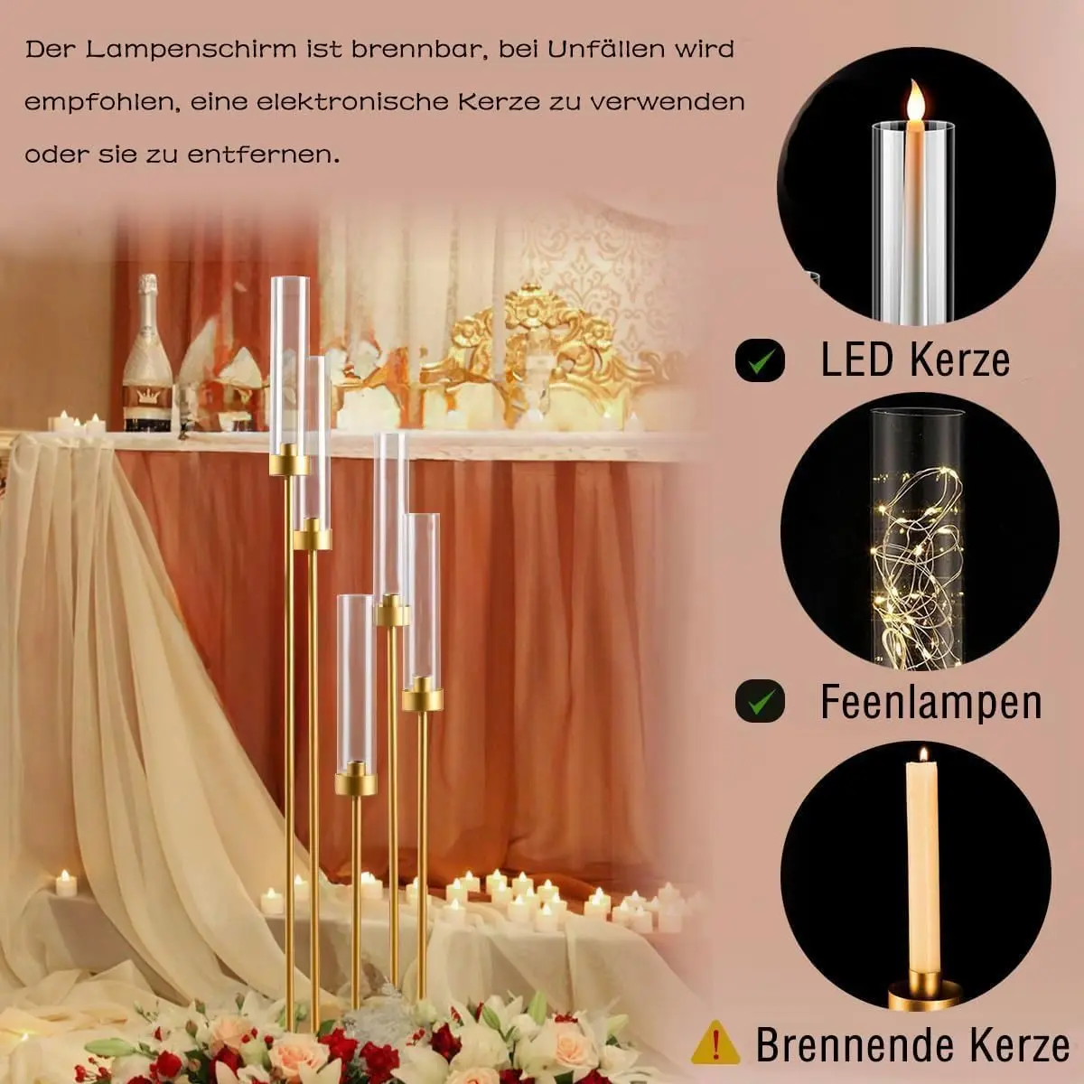20 Sets Gold Floor Candelabra 48 inch Tall, Candle Holder with Acrylic Lampshade, Metal Candlestick Stands for Wedding Centerpieces Birthday Christmas Party Table Decor view 2