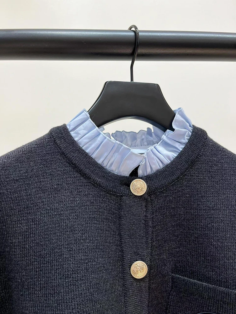 

SIVOS Premium Women's Ne Knitted Cardigan Sweater Outerwear ort Length Button Detail Splice Color Polyester Fiber