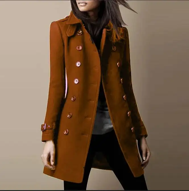 

Women Wool Jacket Coat Autumn Winter 2026 Vintage Outerwear Double Breasted Turn Down Collar Office Lady Woolen Overcoat