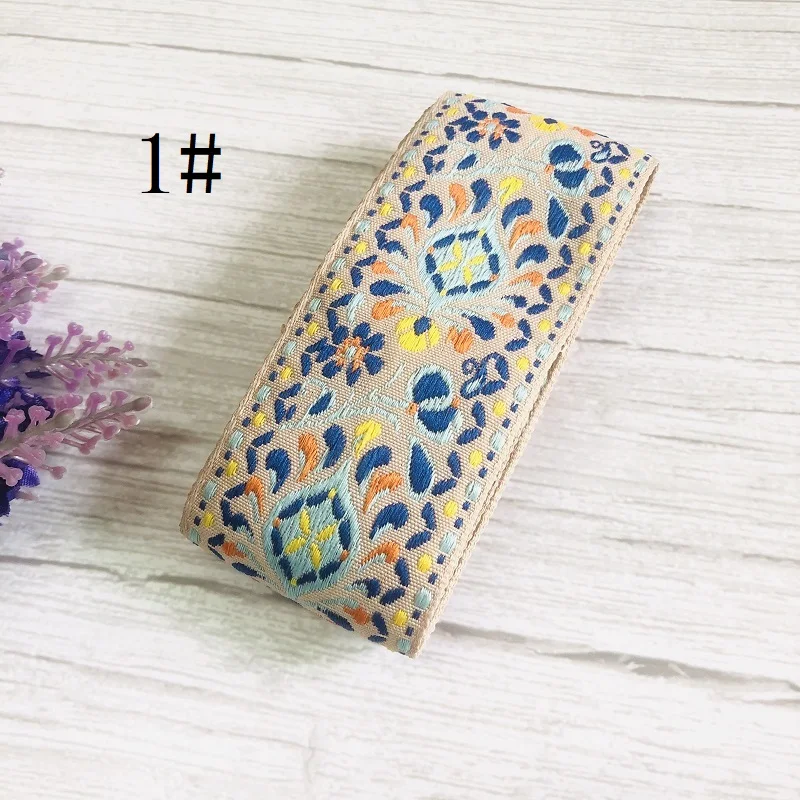 6yards/lot wide 5cm Woven Jacquard Ribbon Trims totem flowers design for clothing straps accessory LS-781