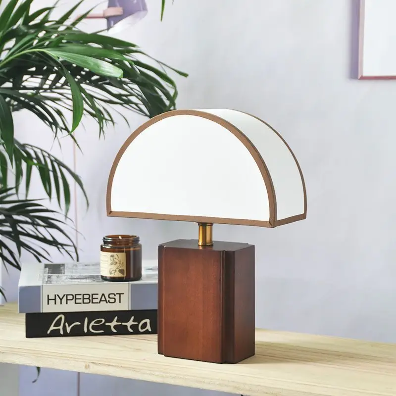 

Semicircular solid wood bottom living room atmosphere light wabi-sandy wind decorative light homestay bedroom retro bedside lamp