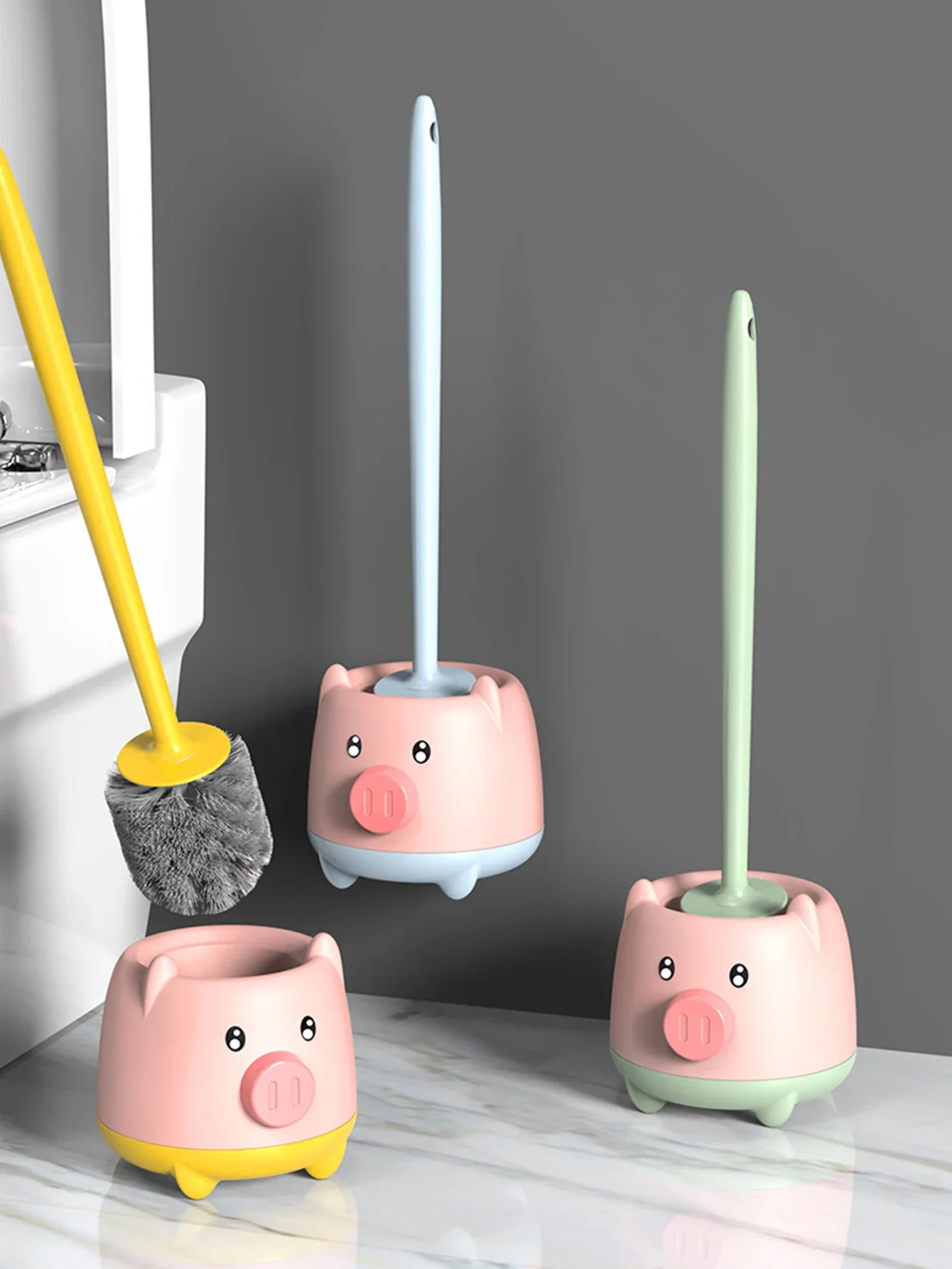 Cute piglet toilet brush Household wall hanging no dead corner cleaning brush set toilet brush cleaning magic