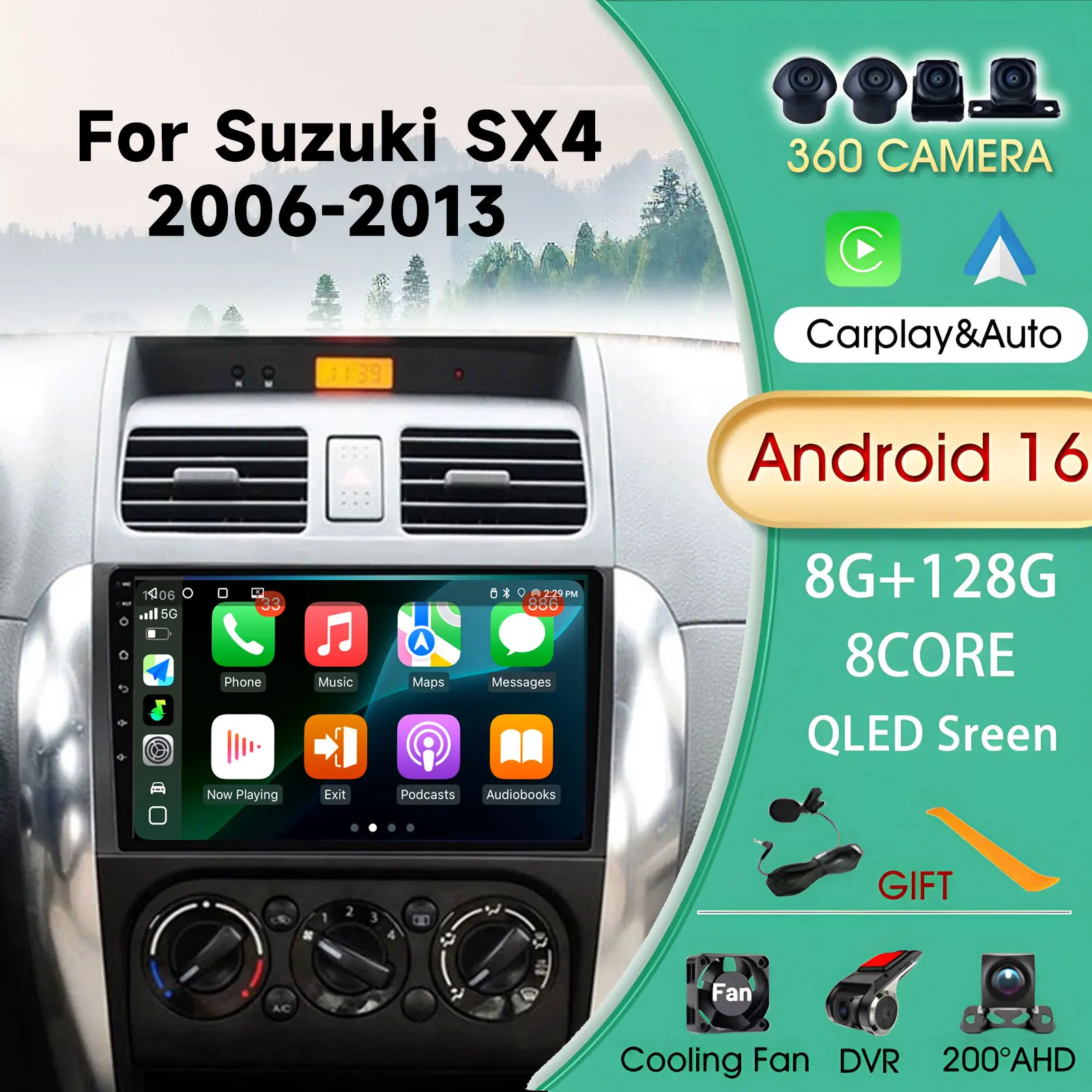 Carplay Android Auto Wireless For Suzuki SX4 2006-2013 For Fiat Sedici 2005-2014 Multimedia Player Automotive Car Radio Video 4G