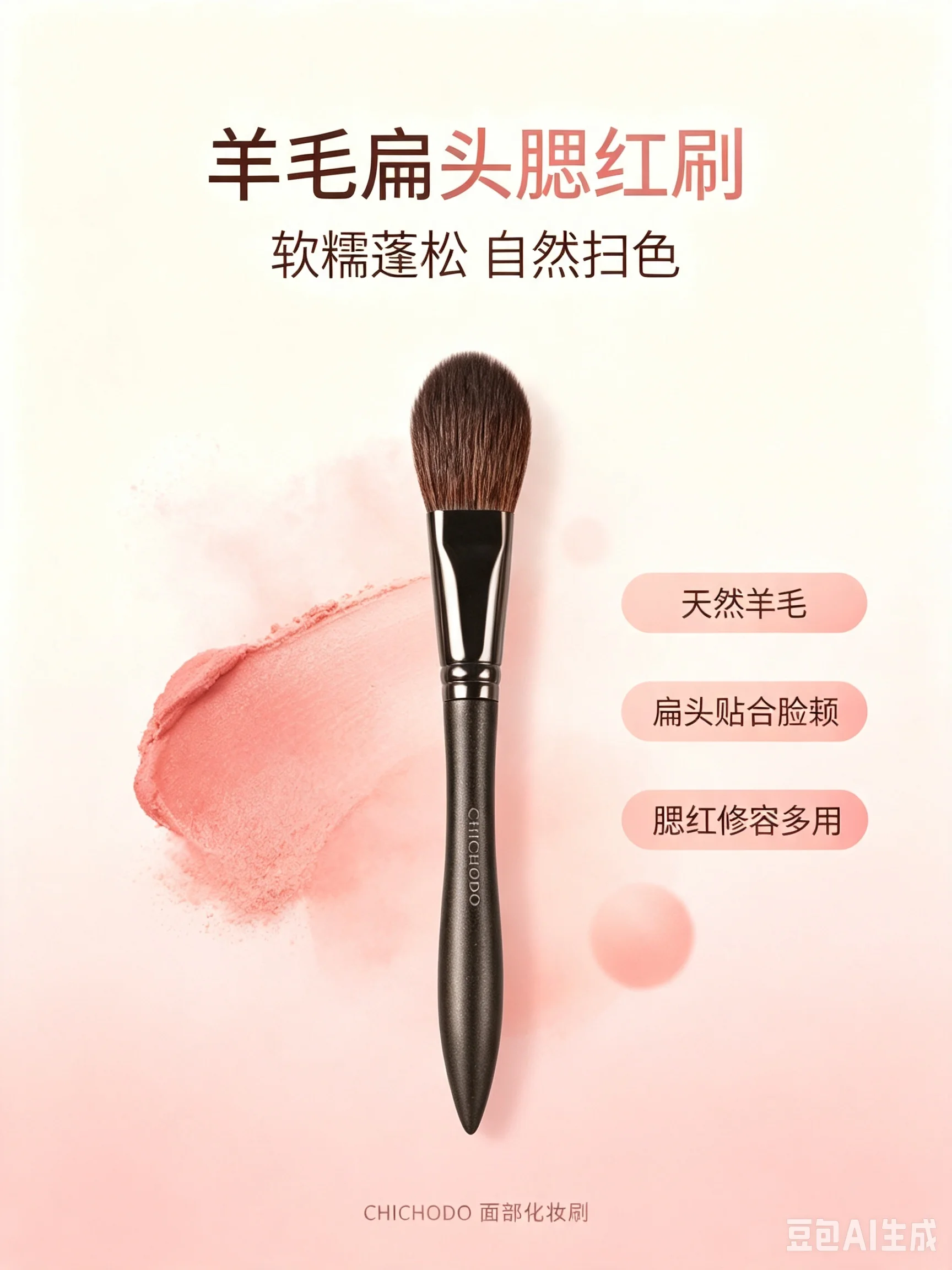 CHICHODO Flat Top Blush Brush Natural Goat Hair Fluffy Dense Bristles Precise Cheek Blush Application Ergonomic Wooden Handle Ma