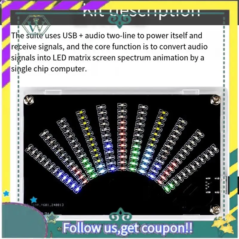 A28Q-Fan-Shaped LED Music Spectrum Rhythm Light Display DIY Production Kit SMD Component Practice TJ-56-714