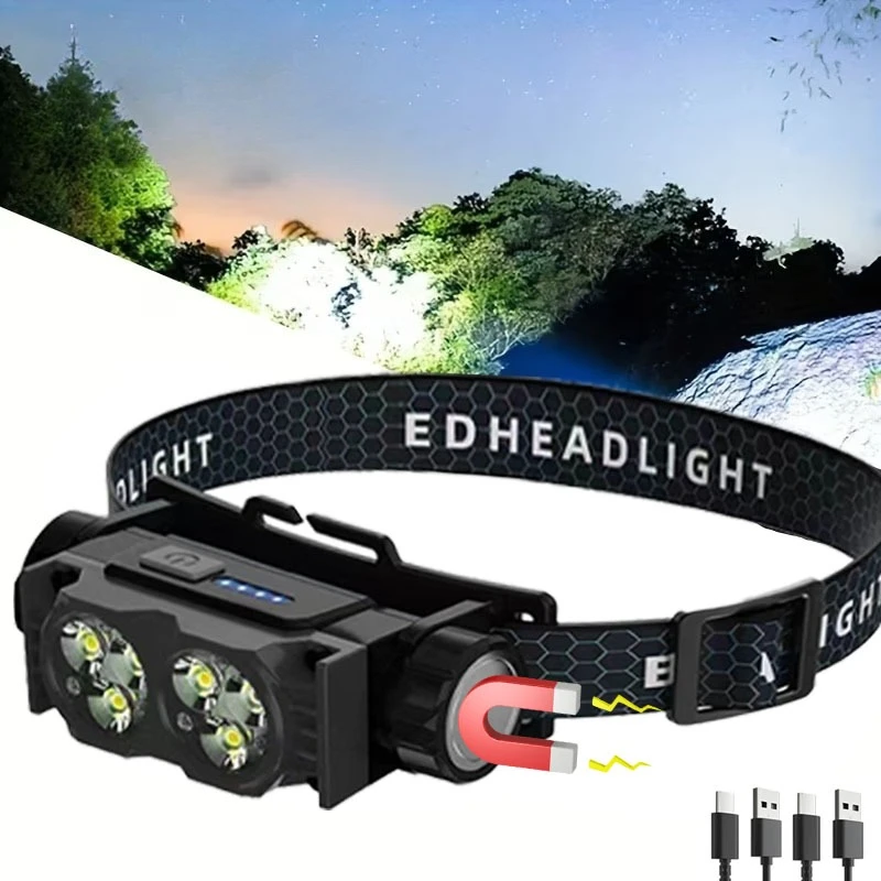 

Светодиодный портативный налобный фонарь с USB-зарядкой, долговечный, для кемпинга на открытом воздухе, налобный светильник и для использования в экстренных ситуациях