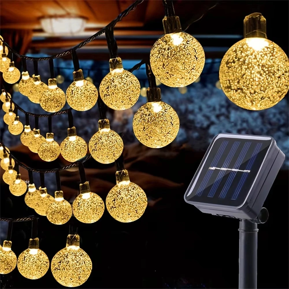 50LED Solar String Lights Waterproof Outdoor Crystal Globe with 8 Modes for Garden Tree Patio Party Christmas Decorations