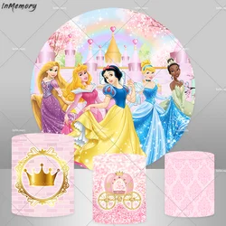 Castle Princess Round Backdrop Covers for Birthday Party Decors Banner Cake Table Pedestal Cover Pink Baby Shower Background