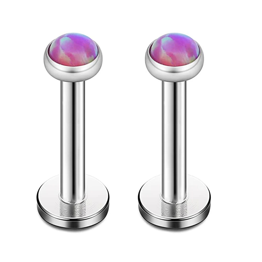 Opal Internally Threaded Stainless Steel Labret Monroe Lip Ring Tragus Helix Earring 16G 1/4