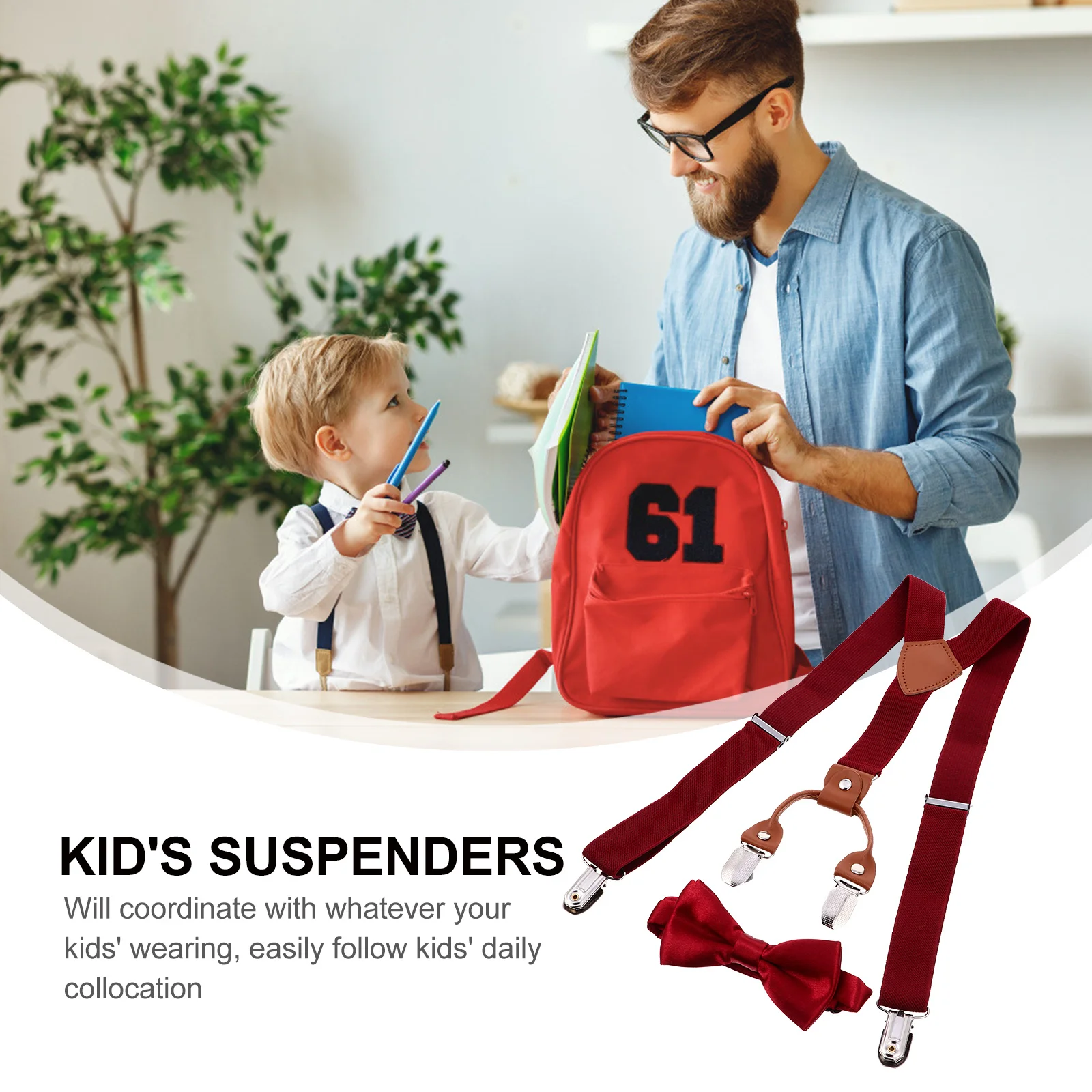 

1Set Kid Suspenders Bow Tie Set Adjustable Toddler Suspenders 4 Clips Superior Quality Non Slip Metal Clip Suitable Birthday