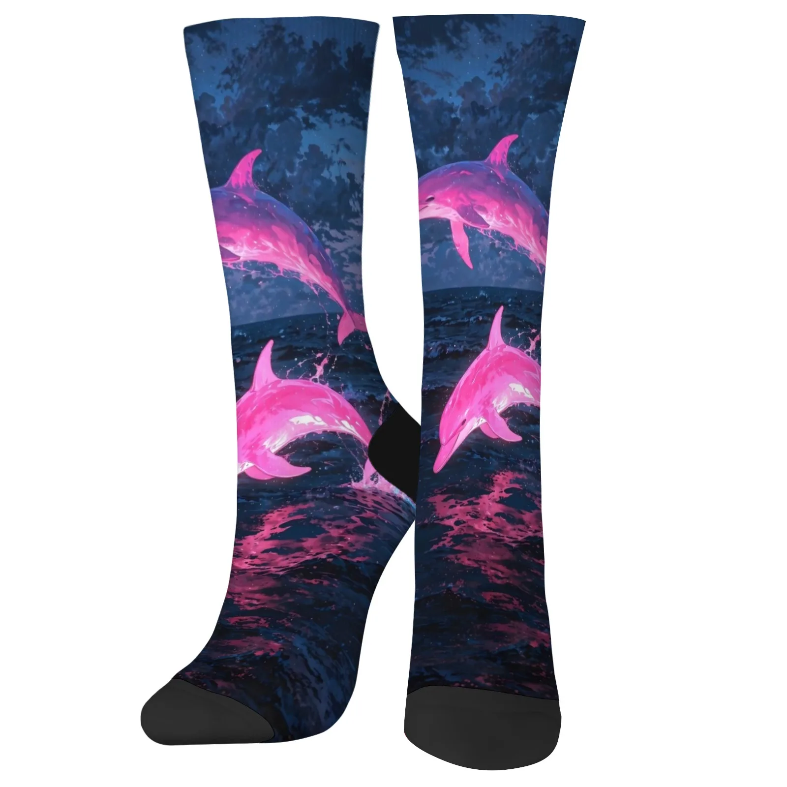 

Фэнтезийная новинка, компрессионные носки с розовым дельфином, Harajuku, неоновые носки с принтом океана и закатом, носки Serene Ocean Crew, унисекс, праздничный подарок