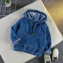 Baby Boys Hooded Sweatshirt 2024 Spring Autumn Kids Loose Demin Coat Solid Color Tops Casual Hoodies Clothes Kids Clothing