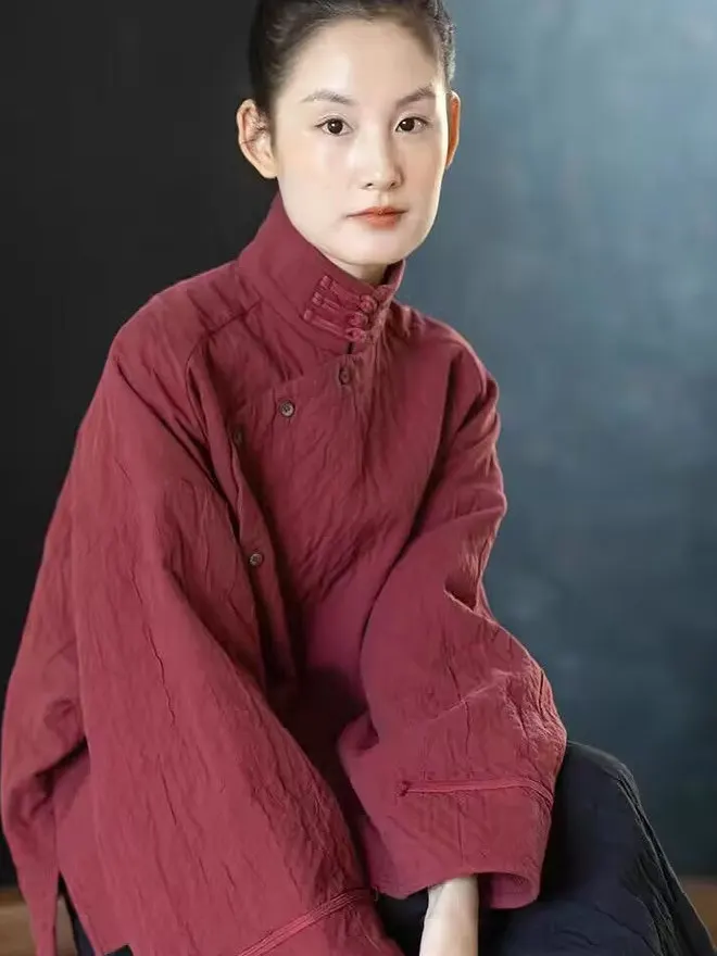 Novo chinês sle ort algodão jaet solto ajuste gola mistura de linho outono inverno outerwear ele mat design