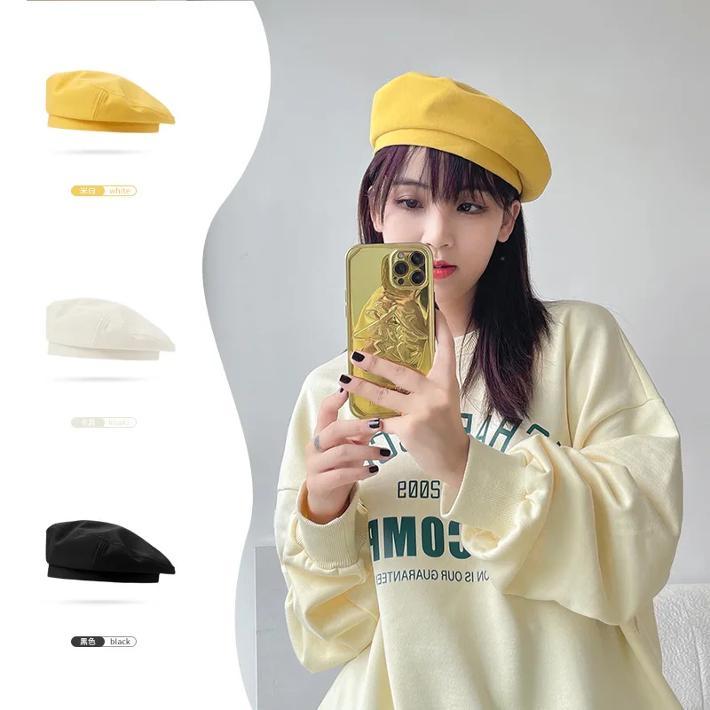 Duck Tongue Beret for Women Casual and Artistic Painter's Hat Solid Color Thin Brim Beret Sun Hat, Beret Cap