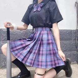 CZJMS Japan Women Pleated Skirt High Waist Fashion JK Plaid Mini Skirt Elegant Bow A Line Dancing Summer Girls Cosplay Faldas