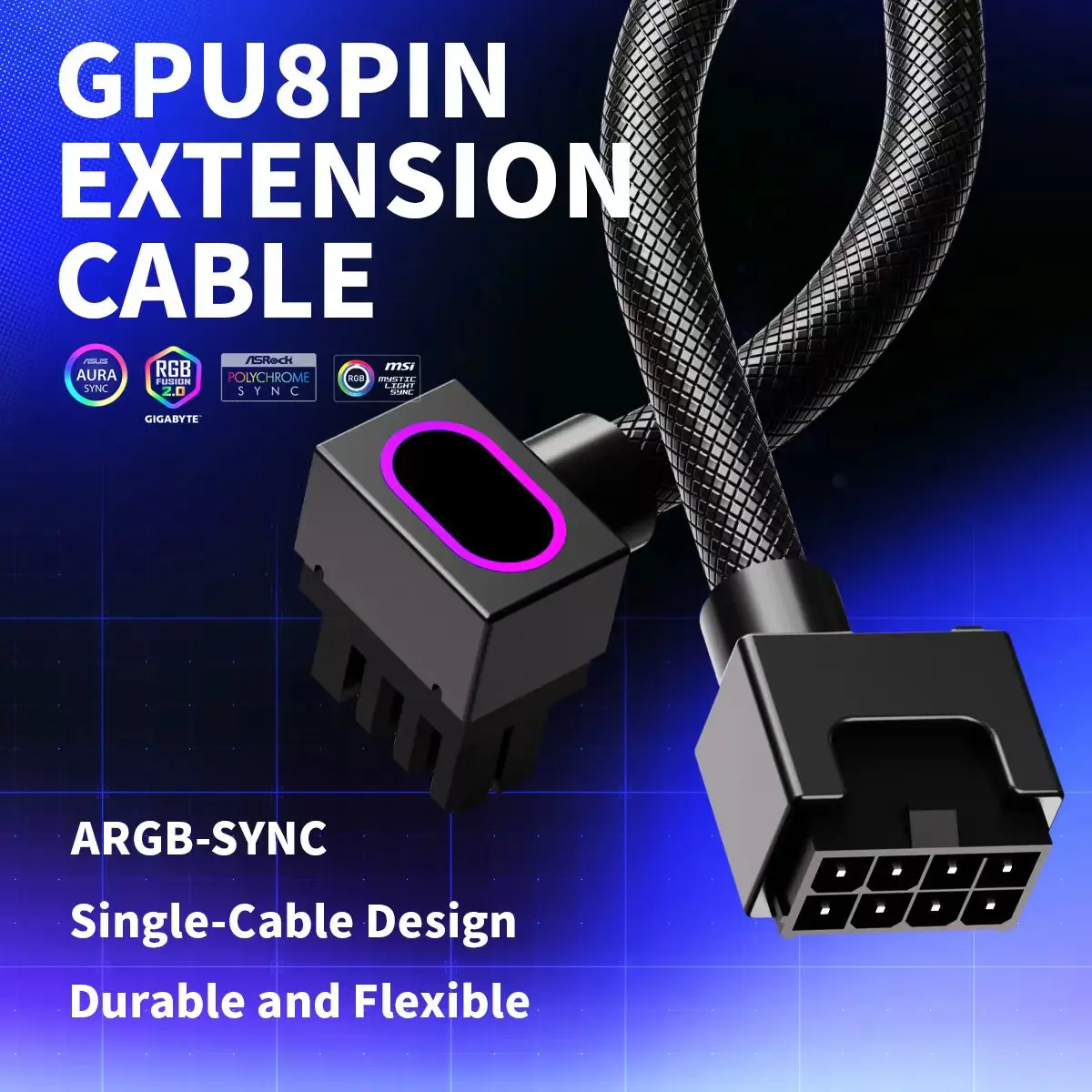 

AIJS GPU 8PIN Extension Cable, Graphics Card Extension Cable ARGB with 5V 3Pin,18AWG 90° Right-Angle Design,Male-to-Female Cable