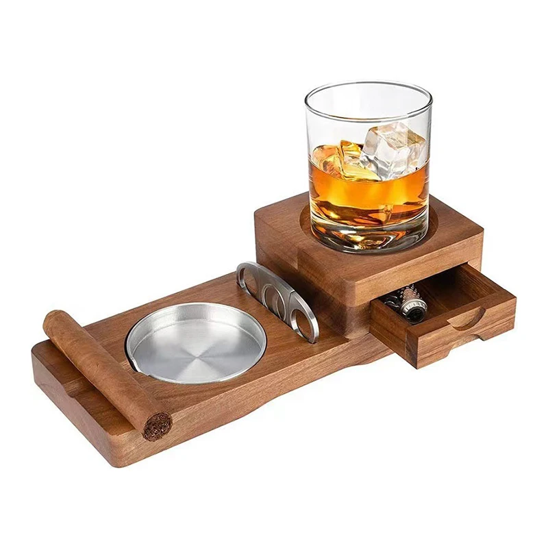 

2026 New Wooden Cigar Ashtray Beverage Solid Wood Coaster Whiskey Tray Cigar Holder Cigar Box