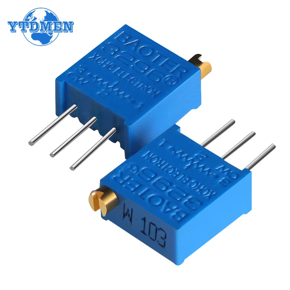 20pcs Potentiometer 3296W Multi-turn Precision Adjustable Resistance 100R 500R 1K 2K 5K 10K 20K 50K 100K Trimmer Potentiometers