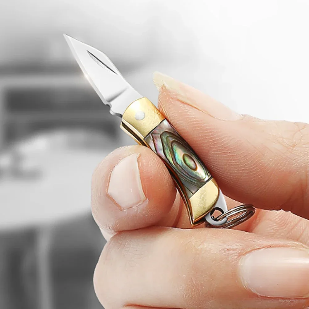 Mini Folding Knife, Brass Seashell Keychain, Stainless Steel Pendant Cutter, Outdoor Tool, Portable Unboxing Knife