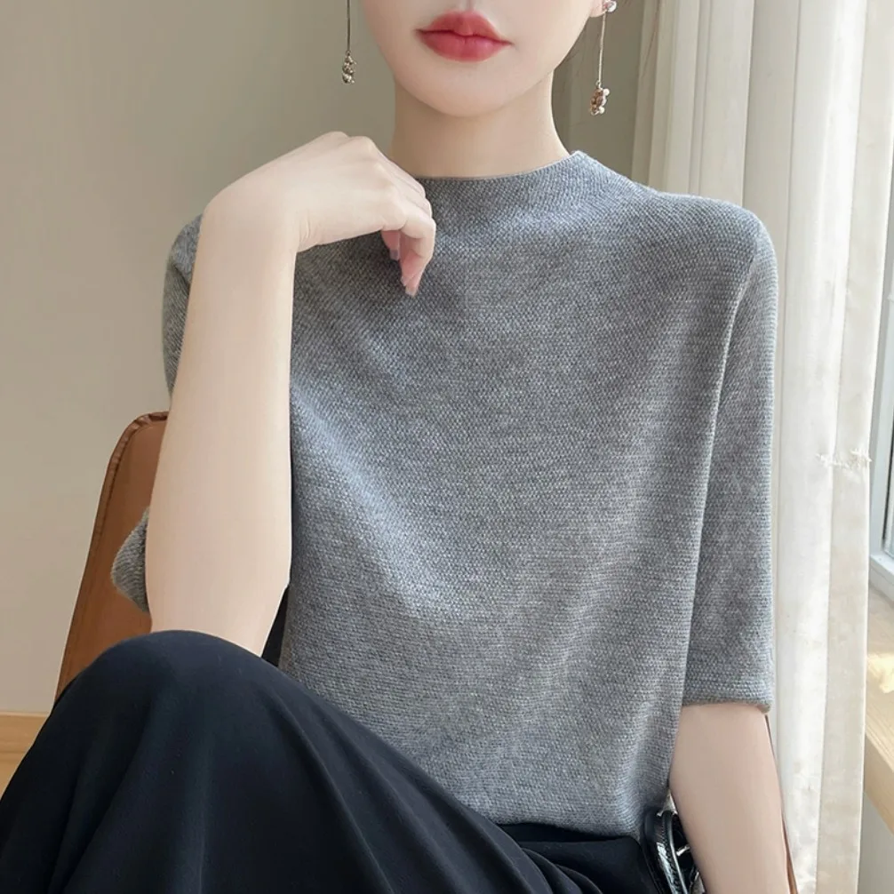 Outlet Store Camiseta de punto a medida ort Sve para mujer, Top fino y suelto de media altura, sensación fresca de verano