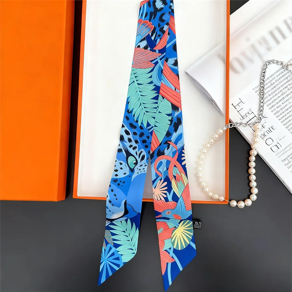 5*90cm Korean  Hot Sale Fashion Luxurious Ladies Leisure Decoration Twill Long Strip Streamer Silk Scarf Tie Bind bag Ribbon