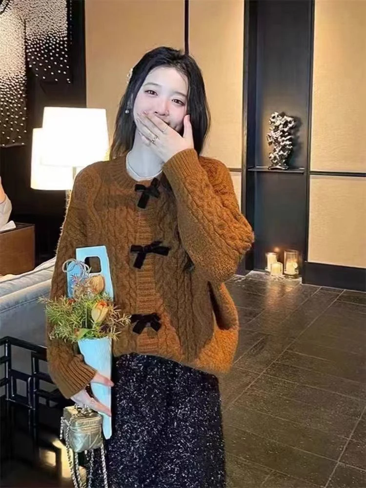 Soft Cozy Women's Knitted Sweater Winter Faion Vintage Twist Knitwear Sweet Youthful Warm Top French Sle Long Sve Card...