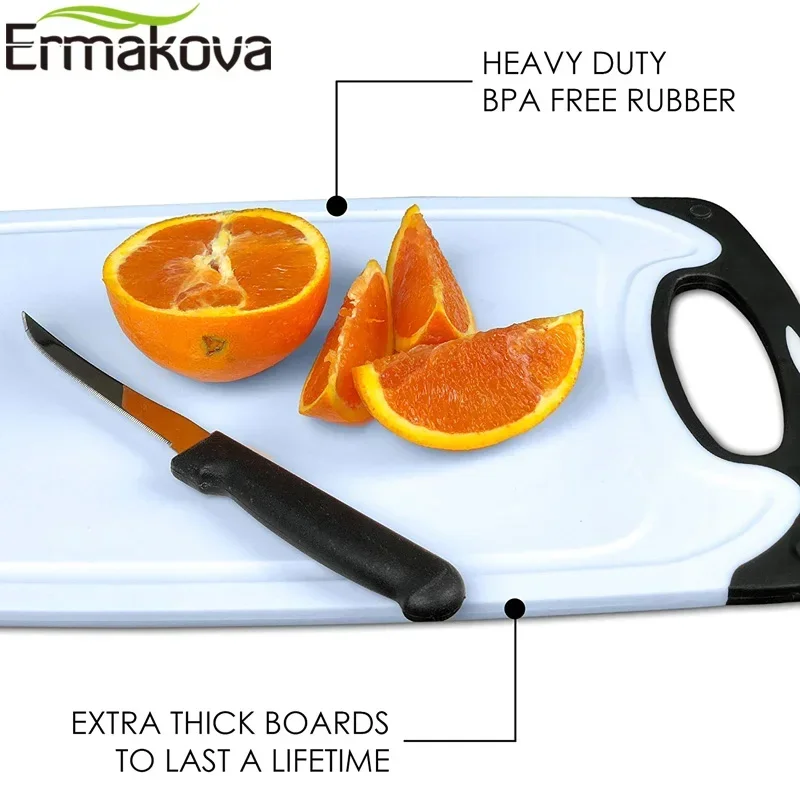 ERMAKOVA 8mm Thick Plastic Cutting Board Chopping Board Plastic Cutting Block Non-Slip Feet Deep Drip Juice Groove Easy-Grip