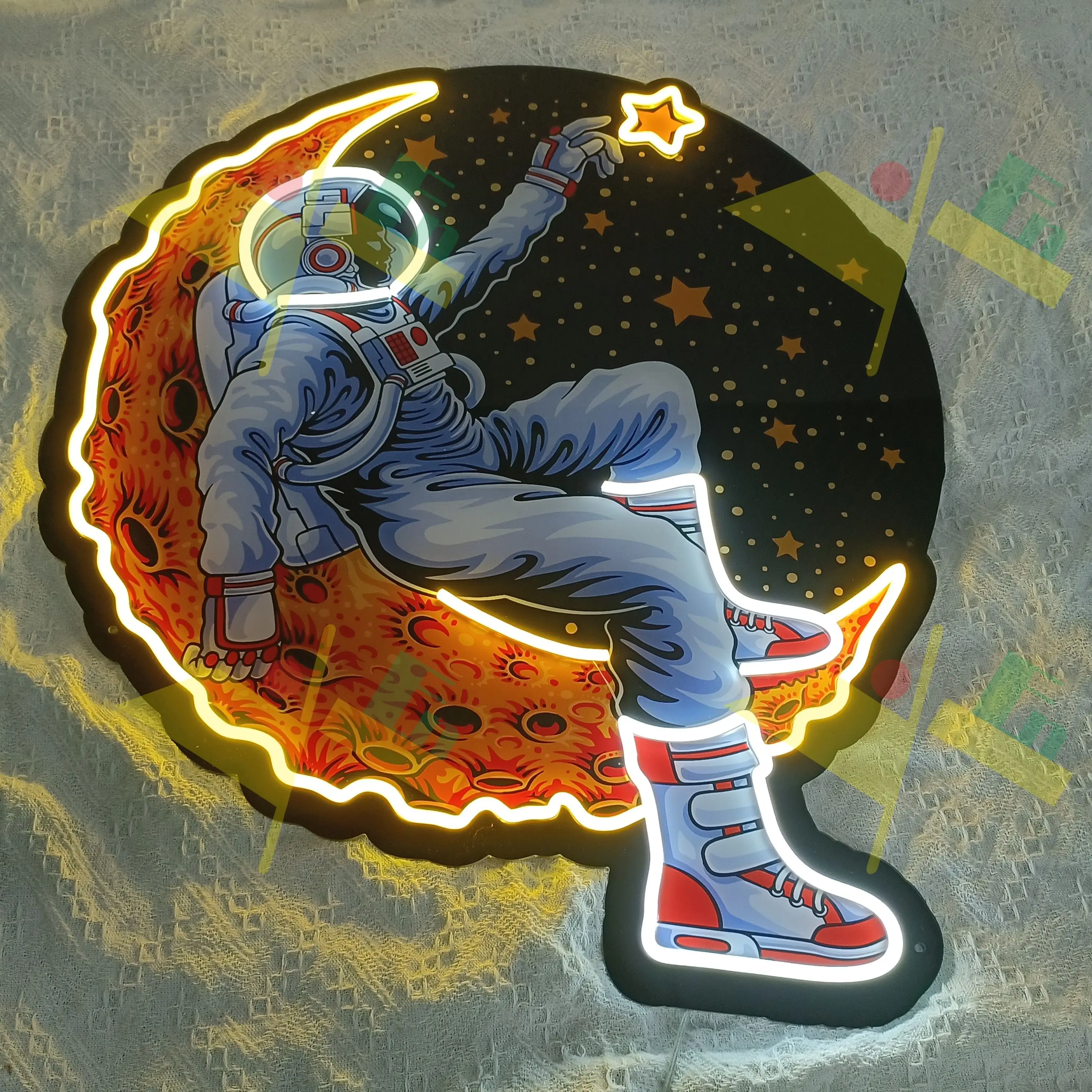 Astronautas USB deitado no sinal de néon lua, Casamento personalizado Neon Sign, 5V