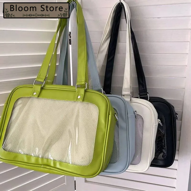 

Japanese Preppy All Match Shoulder Bag Girls Transparent Patchwork Handbags Women Y2k Aesthetic Simple Cute Crossbody Ita Bags