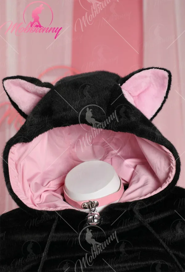 Mobbunny Women Furry Paw Cosplay Costume Sexy Lingerie Set Kawaii Plush Black Cat Style Paw Gloves Hoodie Top and Bra Panty Set