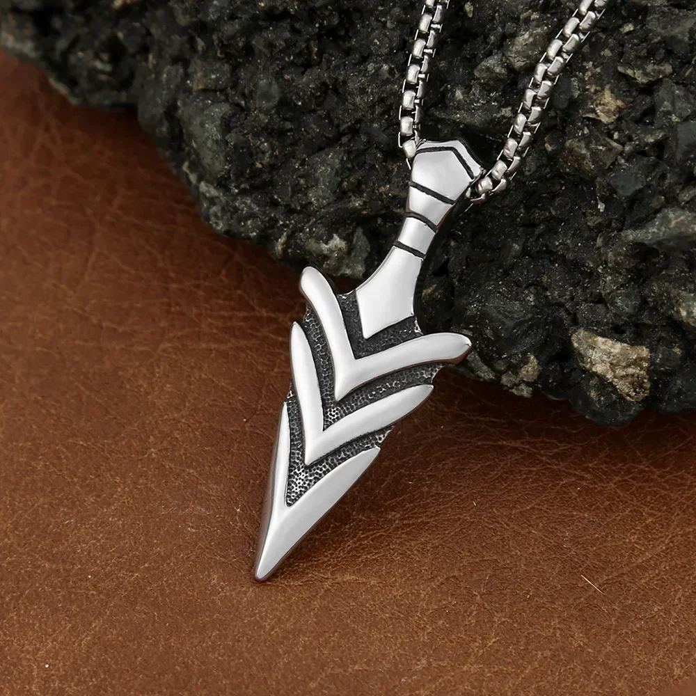 Punk Retro Viking Spear Weapon Arrow Pendant Necklace Men\'s Cool Hip Hop Amulet Jewelry Gift