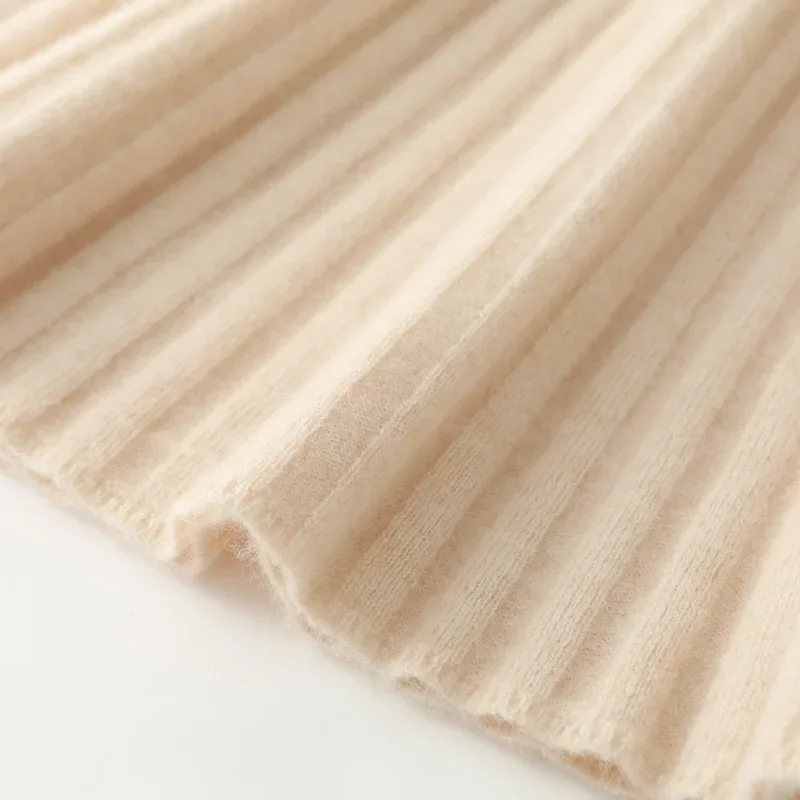 Falda de paraguas pequeña de Color sólido a la moda de otoño e invierno para mujer, falda coreana, minifalda de punto 100% de lana merina para mujer